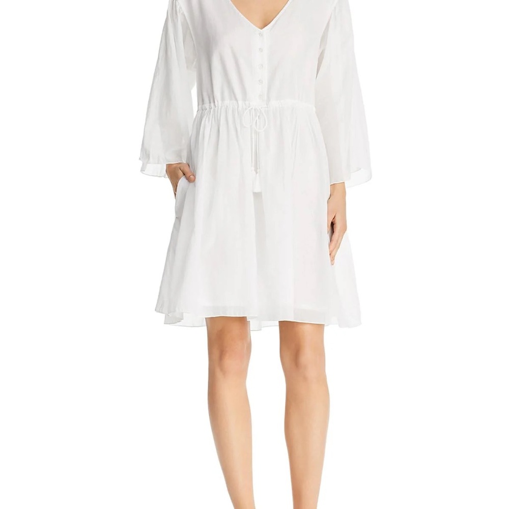 ATM Anthony Thomas Melillo White Cotton Ruched Mini Dress - L- EUC